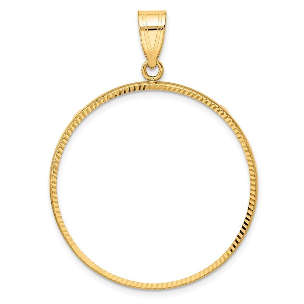 14k Yellow Gold Polished And Diamond-cut 32.0mm Prong Coin Bezel Pendant